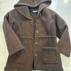 VTG LL Bean Faux Shearling Coat Little Girls 6X/7 Dark Brown Adorable Cozy EUC